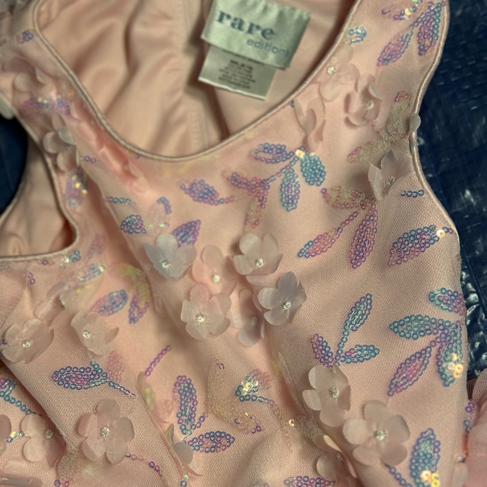 Rare Editions Pastel Pink Dress with Floral Sequins